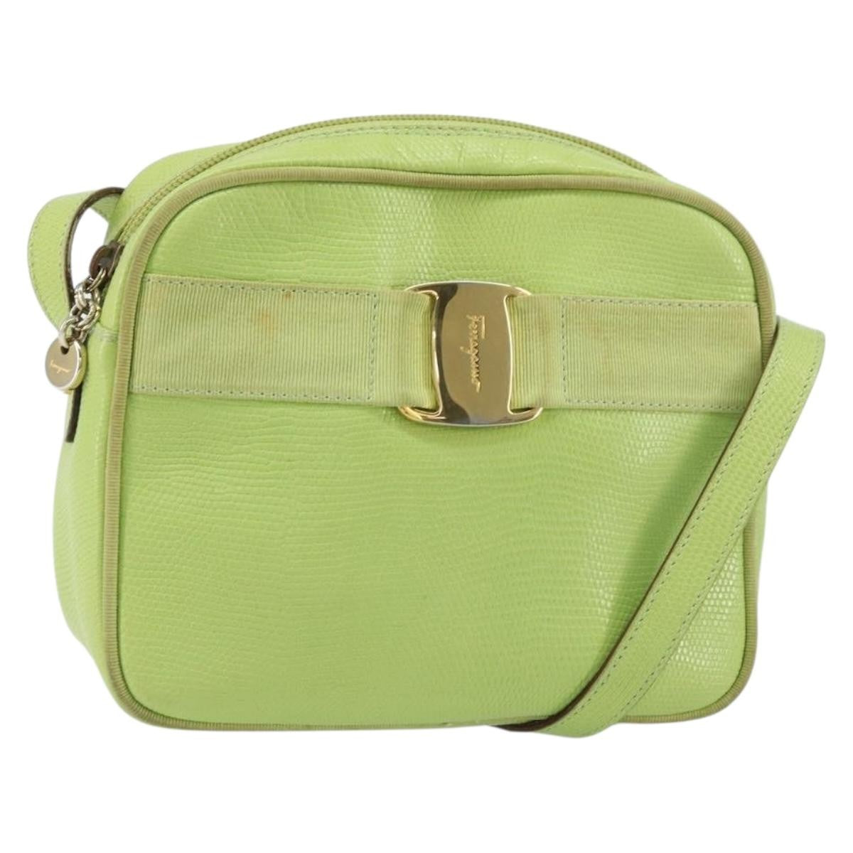 Salvatore Ferragamo Vala Shoulder Bag Leather, GREEN, LEATHER, Shoulder bag