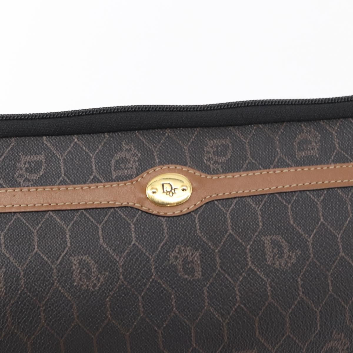Christian Dior Vintage Honeycomb Zip Pouch Coated Canvas, BLACK, PVC, Clutche & pouche