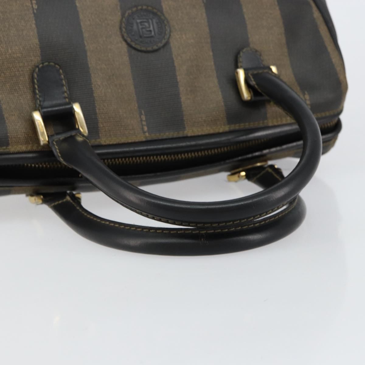 Fendi Vintage Pequin Boston Bag Coated Canvas, BLACK, CANVAS, Handbag