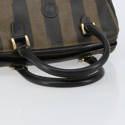 Fendi Vintage Pequin Boston Bag Coated Canvas, BLACK, CANVAS, Handbag