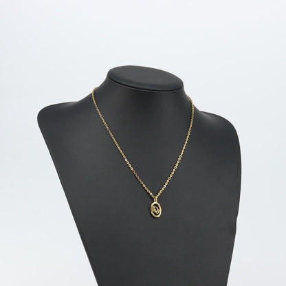 Christian Dior Round Logo Pendant Necklace Metal, GOLD, METAL, Necklace