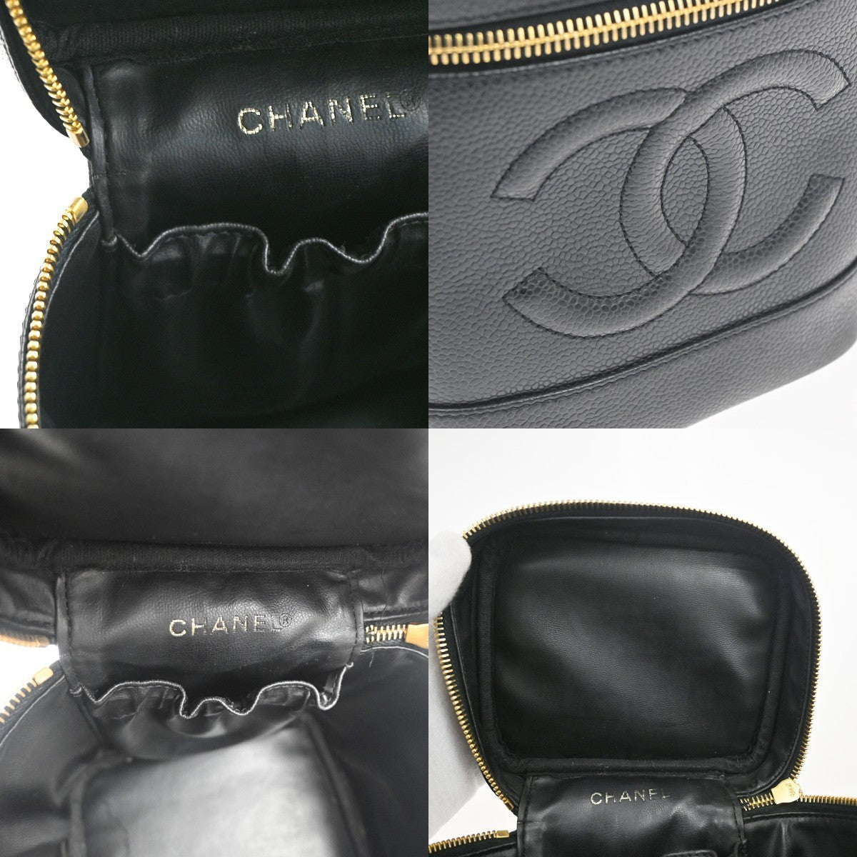 Chanel Vintage Timeless Cosmetic Case Caviar, Black, Leather, Handbag