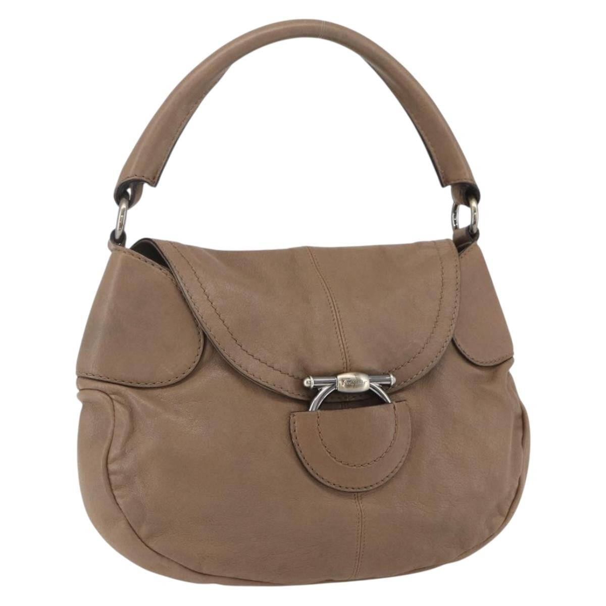 Salvatore Ferragamo Gancini Shoulder Bag Leather, BEIGE, LEATHER, Shoulder bag