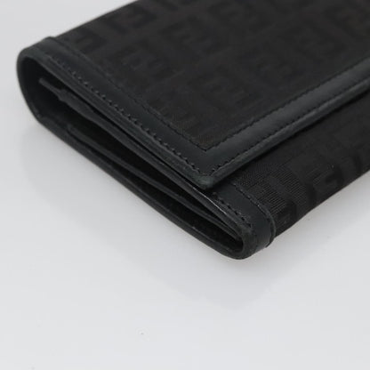 Fendi FF Flap Wallet Zucca Canvas with Embossed Leather, BLACK, CANVAS, Wallets