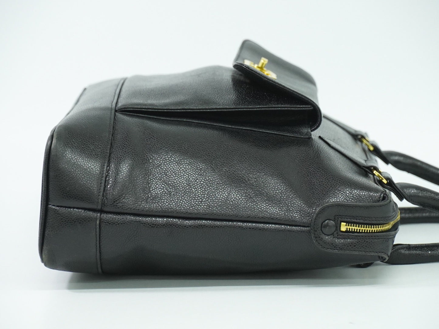 Chanel Vintage Front Pocket Tote Caviar, BLACK, LEATHER, Tote bag