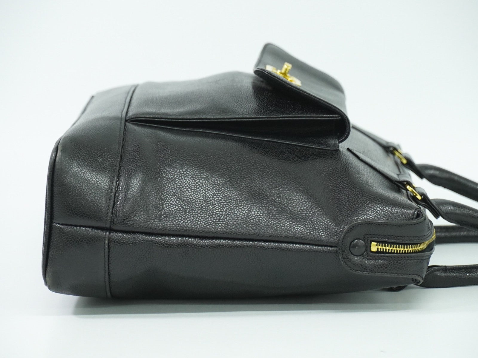 Chanel Vintage Front Pocket Tote Caviar, BLACK, LEATHER, Tote bag