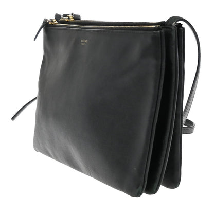 Celine Trio Crossbody Bag Leather, BLACK, LEATHER, Shoulder bag
