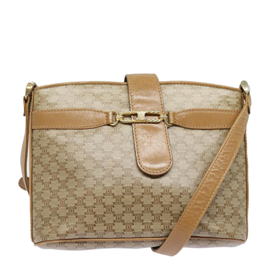 Celine Vintage Macadam Shoulder Bag Canvas and Leather, Beige, Canvas, Shoulder Bag