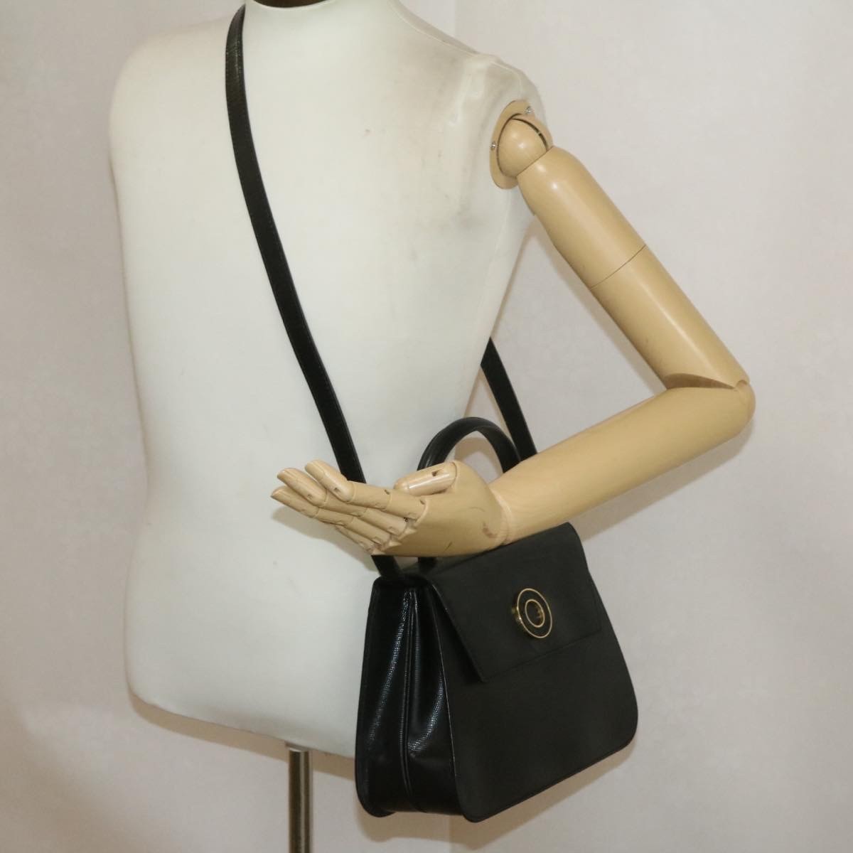 Celine Circle Logo Handbag Leather, BLACK, LEATHER, Handbag