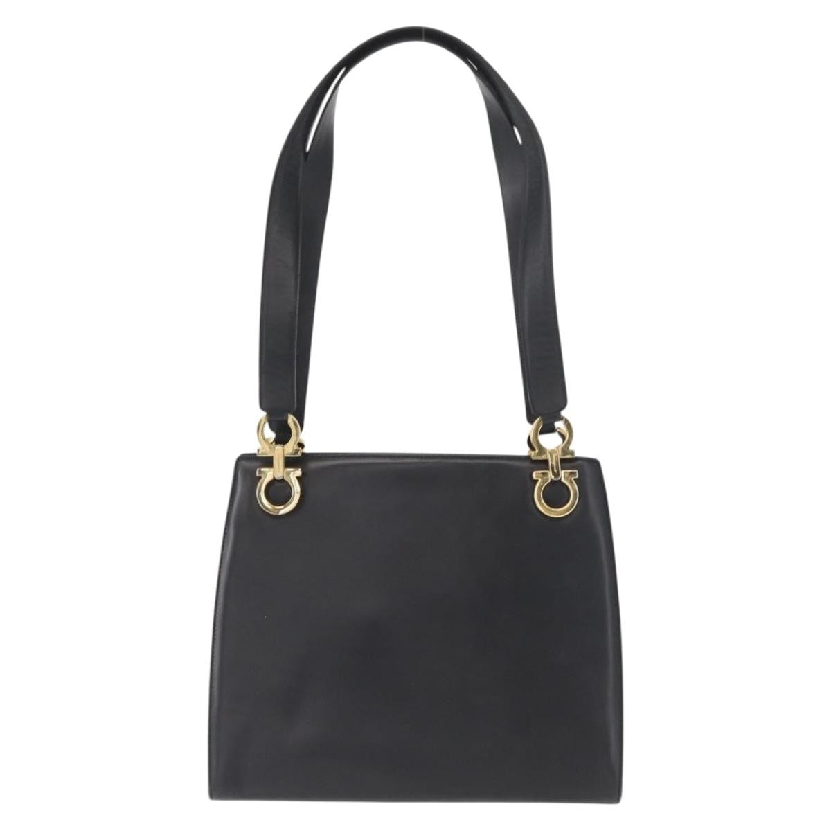 Salvatore Ferragamo Gancini Shoulder Bag Leather, BLACK, LEATHER, Shoulder bag
