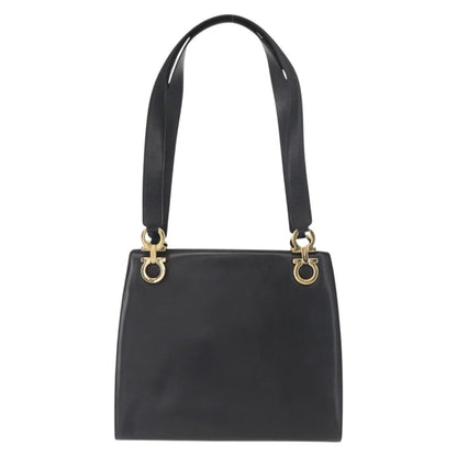 Salvatore Ferragamo Gancini Shoulder Bag Leather, BLACK, LEATHER, Shoulder bag