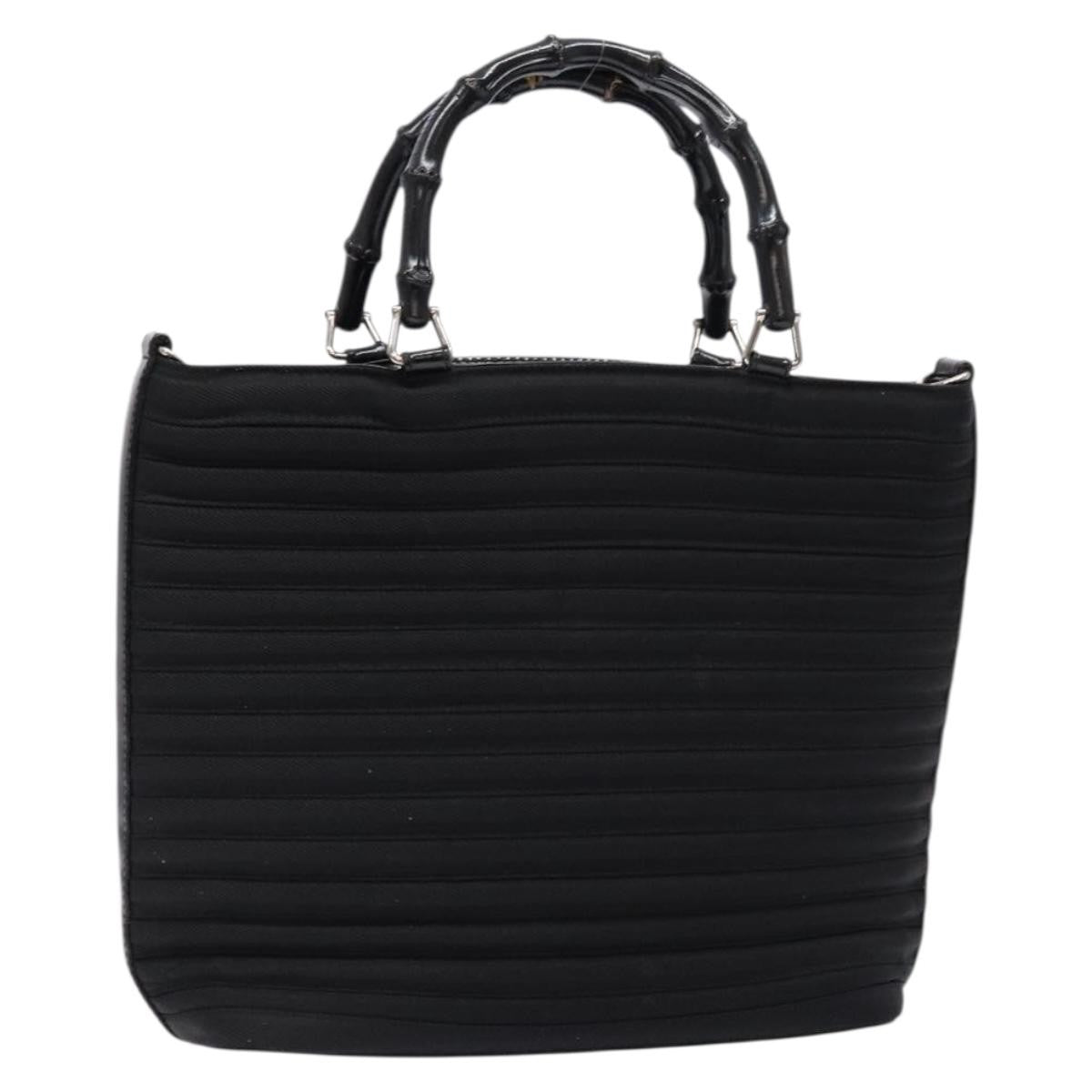 Gucci Vintage Bamboo Handle Bag Nylon, Black, Nylon, Handbag