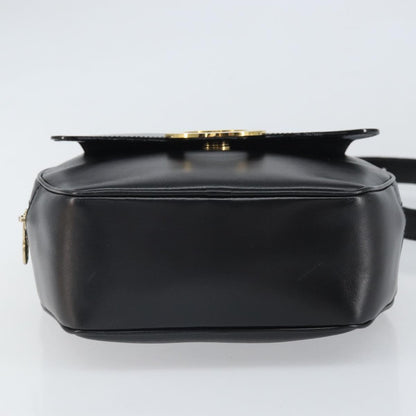 Celine Circle Logo Shoulder Bag Leather, Black, Leather, Shoulder Bag