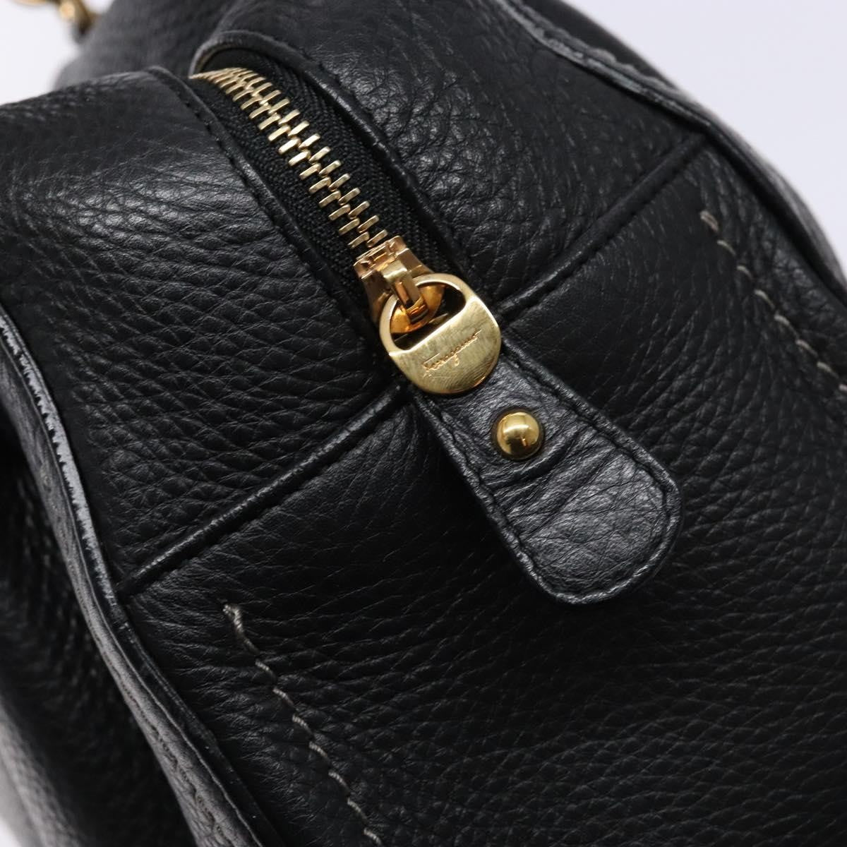 Salvatore Ferragamo Gancini handbag Leather, BLACK, LEATHER, Handbag