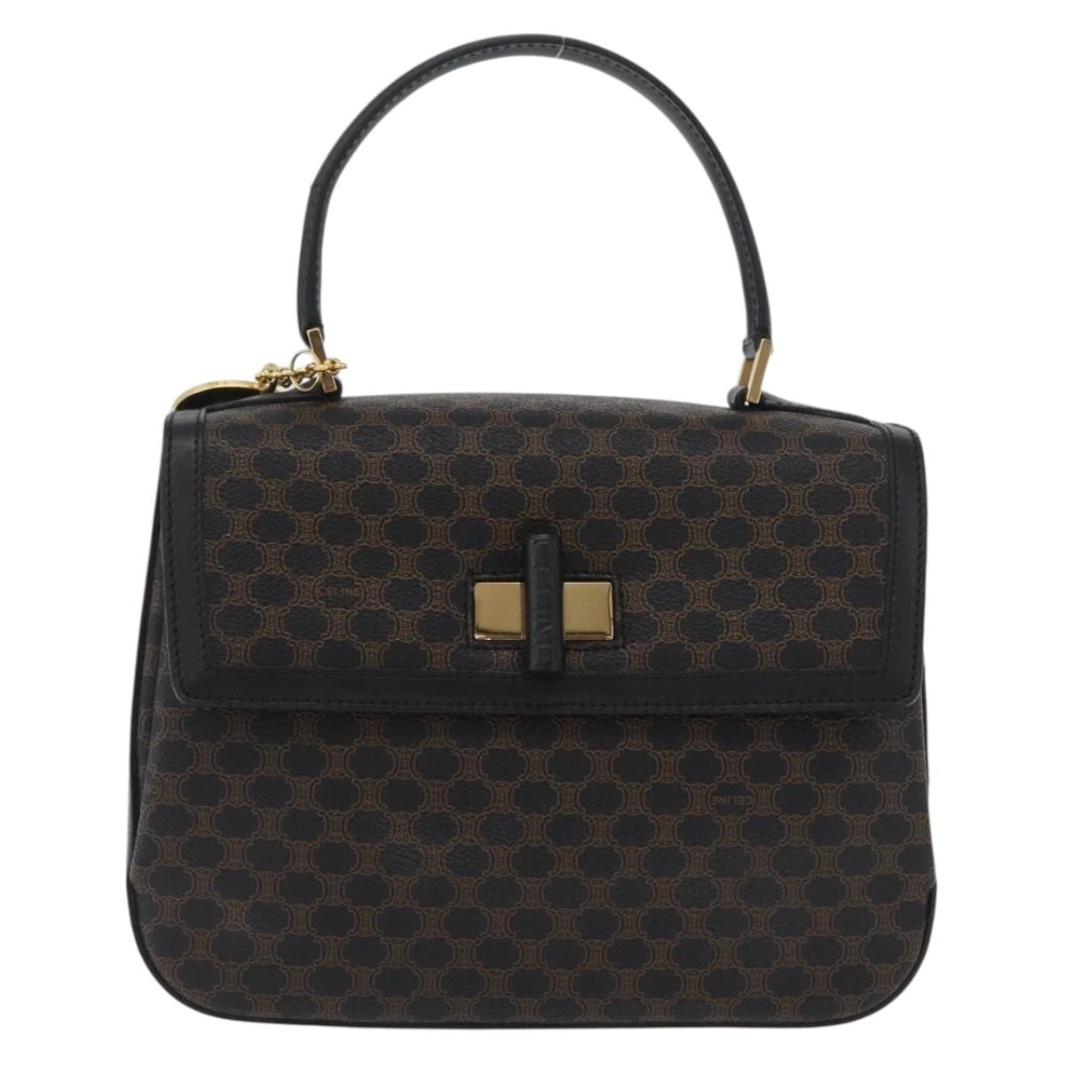Celine Vintage Convertible Top Handle Bag Macadam Coated Canvas, Black, Canvas, Handbag