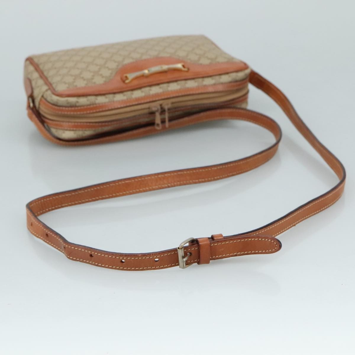 Celine Vintage Macadam Shoulder Bag Canvas and Leather, Beige, Canvas, Shoulder Bag