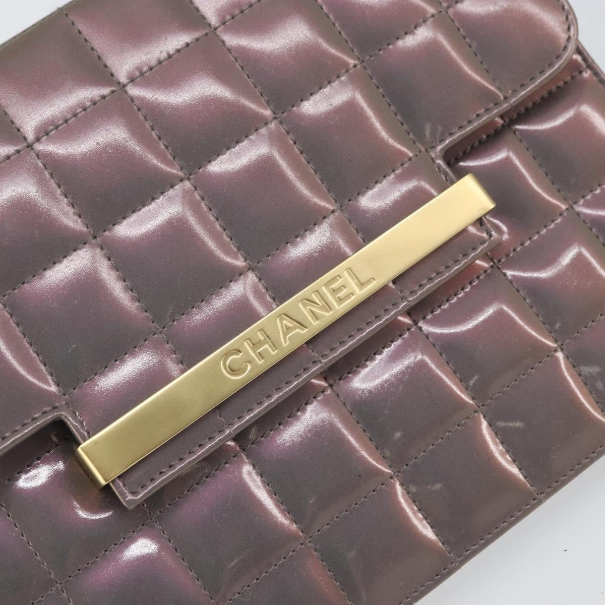 Chanel Chocolate Bar Chain Flap Bag Quilted Patent, PURPLE, PATENT_LEATHER, Handbag