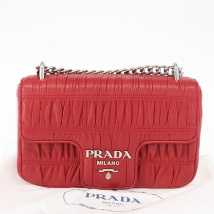 Prada Gaufre Chain Flap Shoulder Bag Nappa Leather, RED, LEATHER, Shoulder bag