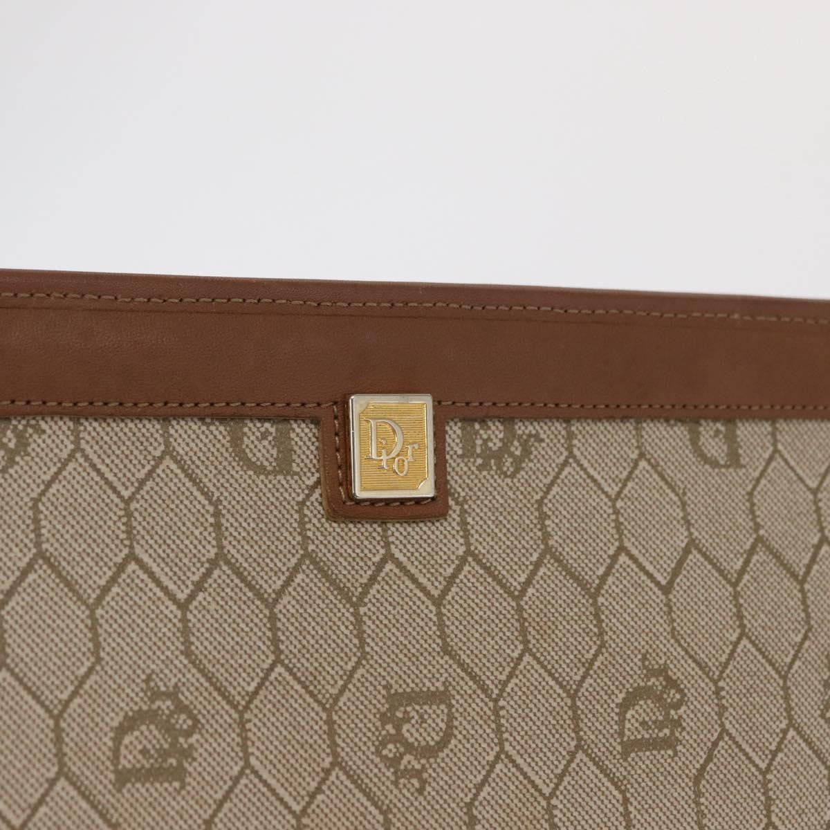 Christian Dior Vintage Honeycomb Zip Pouch Canvas and Leather, BEIGE, CANVAS, Clutche & pouche