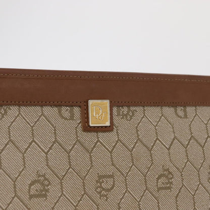 Christian Dior Vintage Honeycomb Zip Pouch Canvas and Leather, BEIGE, CANVAS, Clutche & pouche