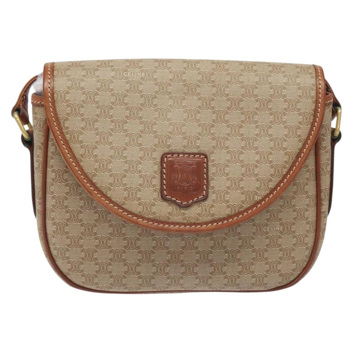 Celine Vintage Macadam Shoulder Bag Canvas, BEIGE, PVC, Shoulder bag