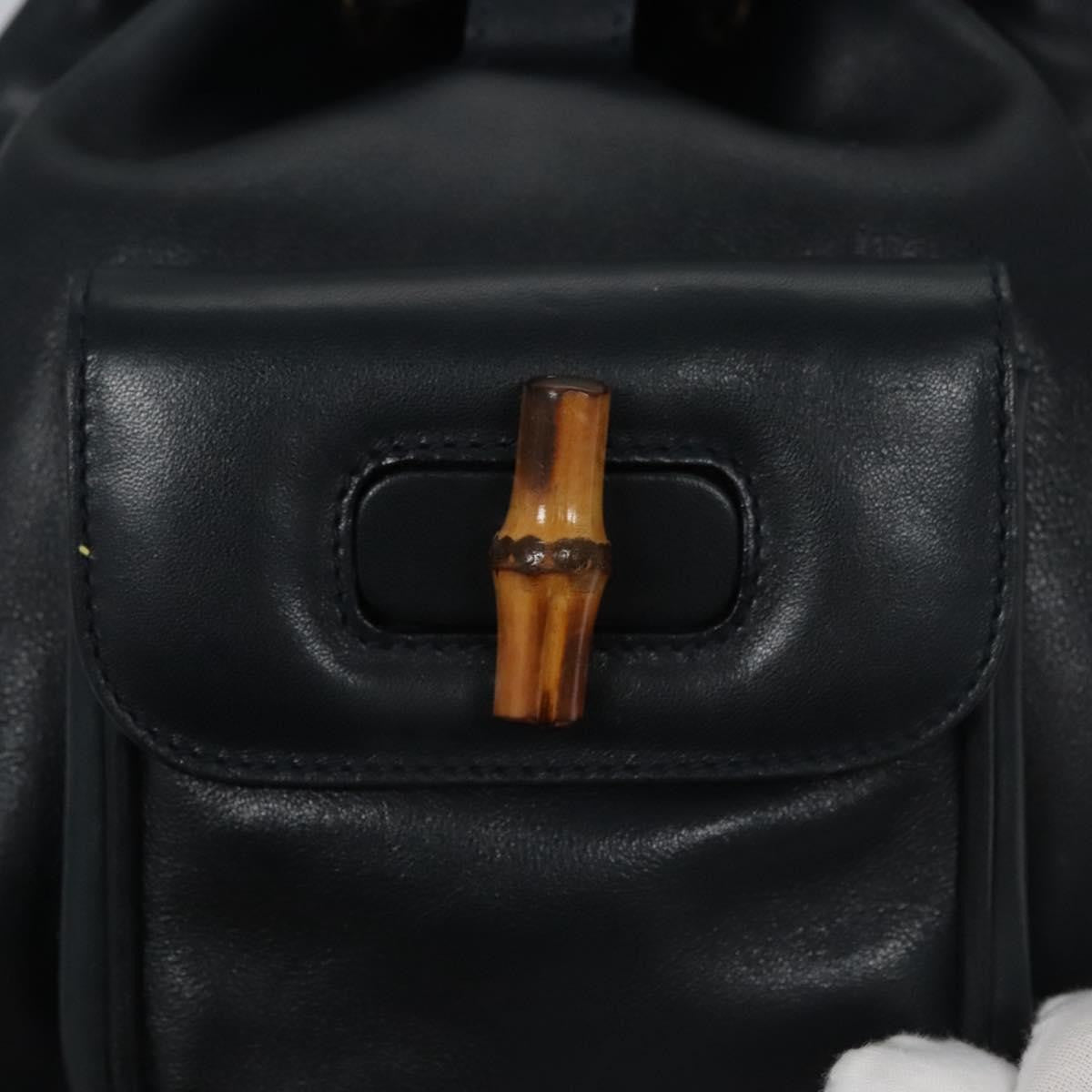 Gucci Vintage Bamboo Backpack Leather, Black, Leather, Backpack