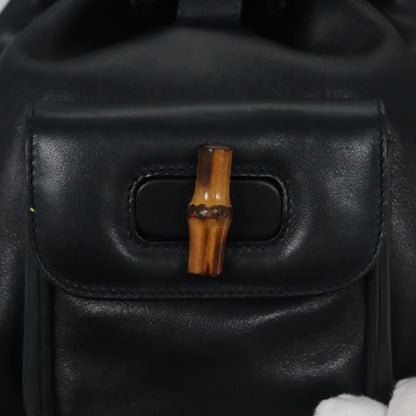 Gucci Vintage Bamboo Backpack Leather, Black, Leather, Backpack