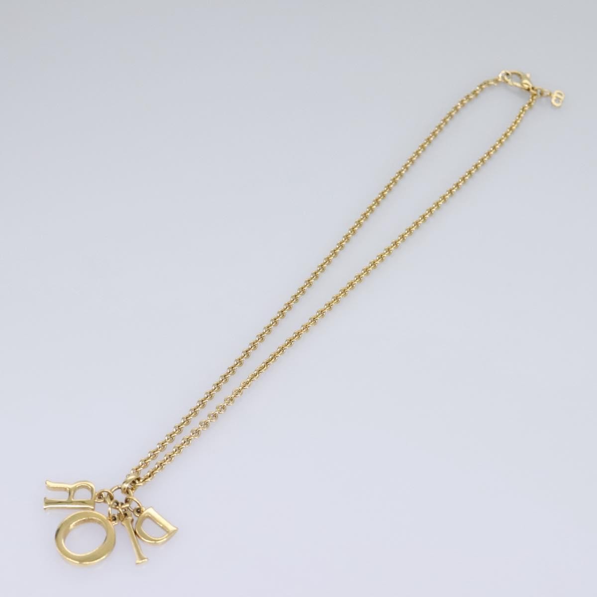 Christian Dior Logo Pendant Necklace Metal with Crystal, GOLD, METAL, Necklace