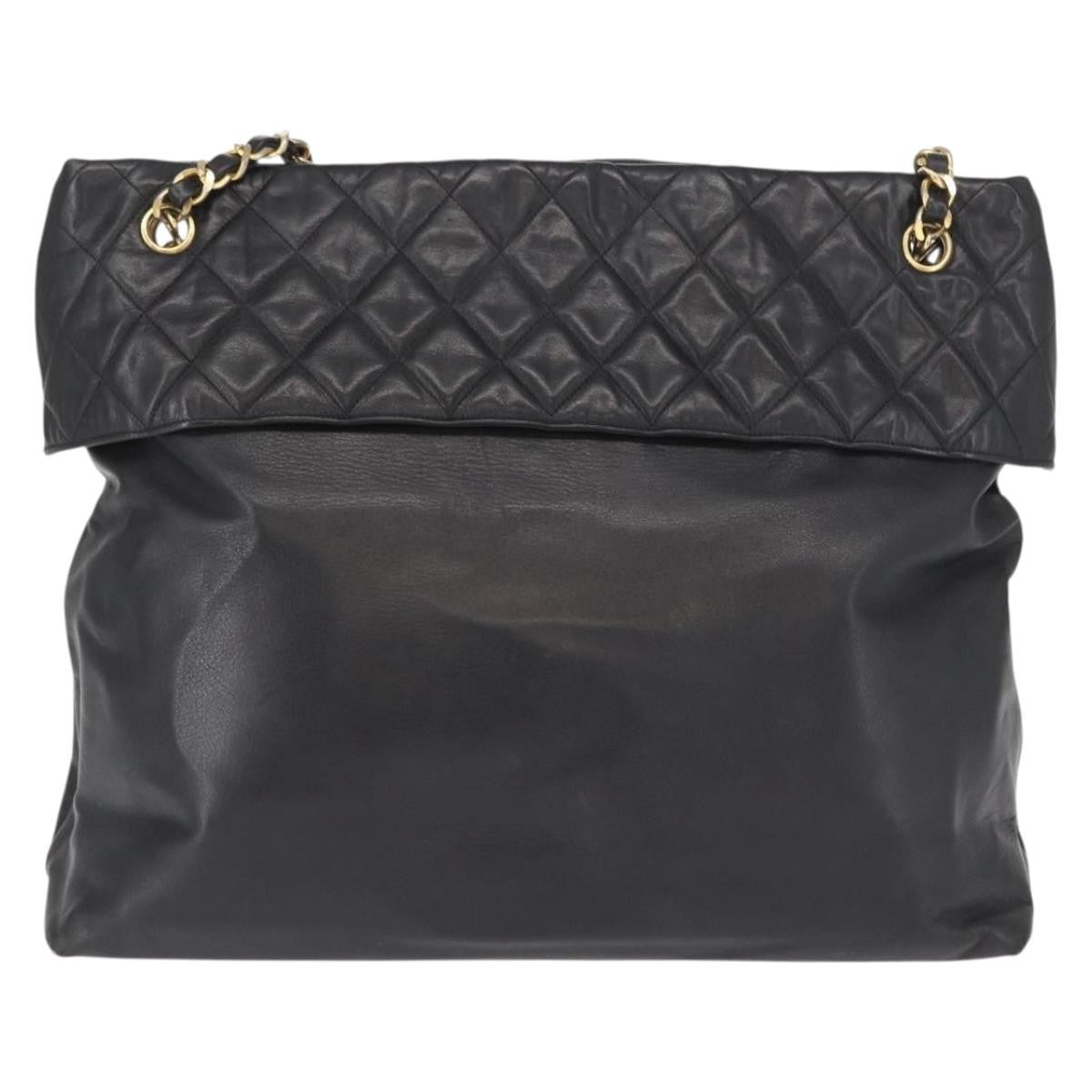 Chanel Chain Tote Leather, Black, Leather, Handbag