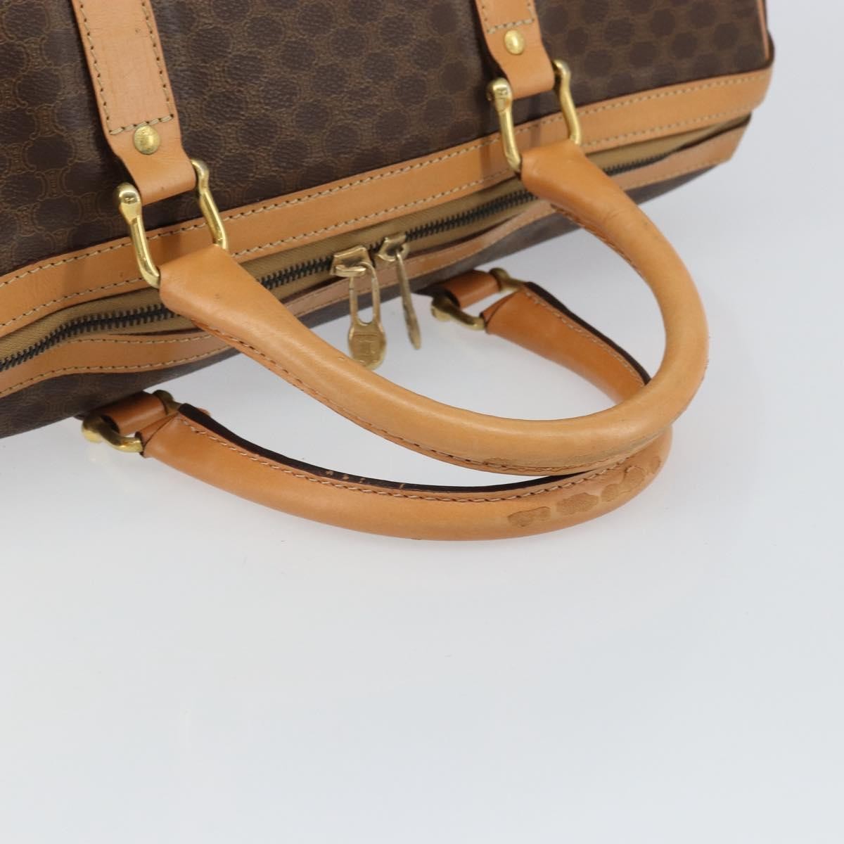 Celine Vintage Macadam Boston bag Canvas and Leather, BROWN, PVC, Travel bag