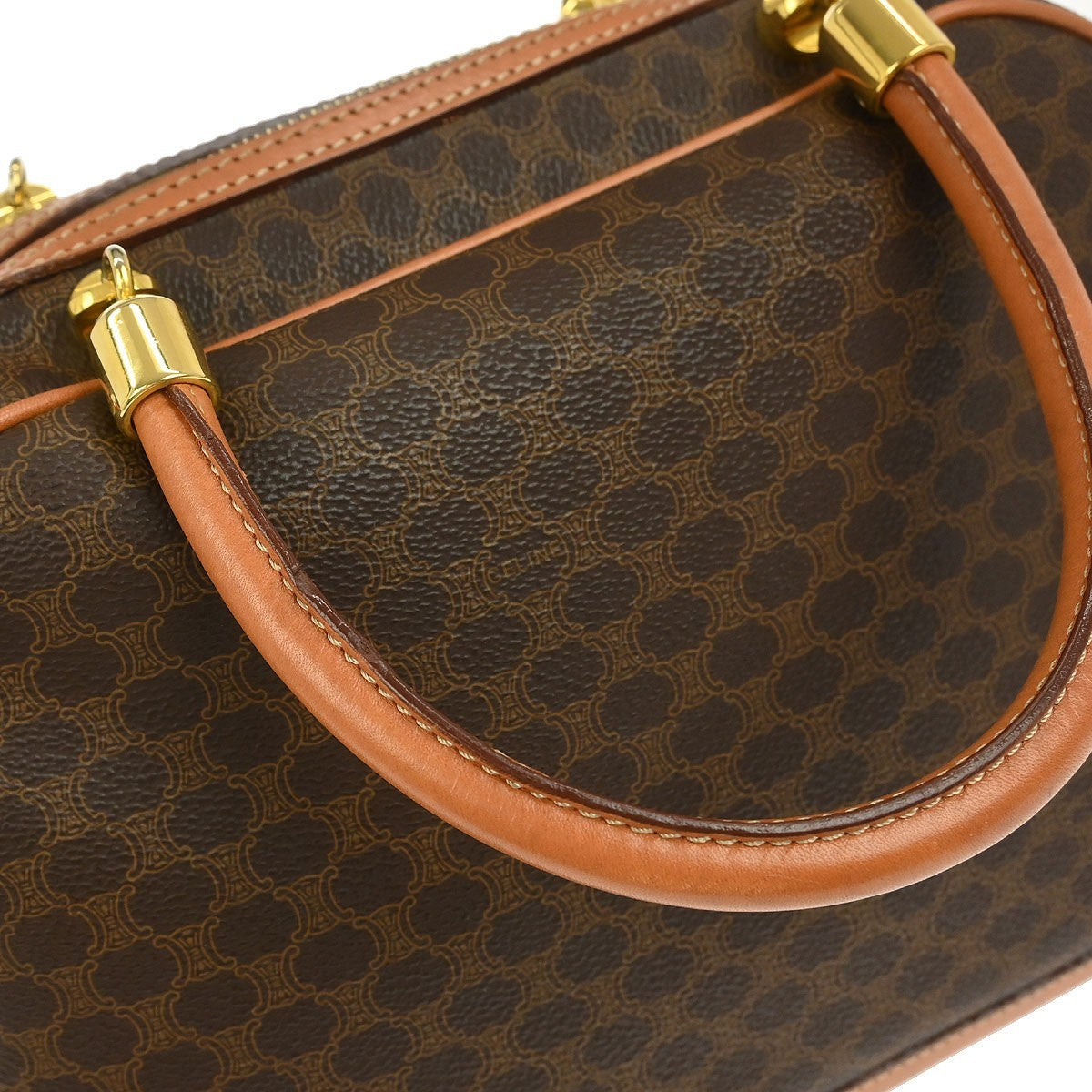 Celine Vintage Macadam Handbag Canvas and Leather, BROWN, CANVAS, Handbag