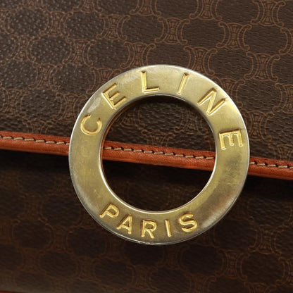 Celine Vintage Macadam Circle Logo Shoulder Bag Canvas and Leather, BROWN, CANVAS, Shoulder bag