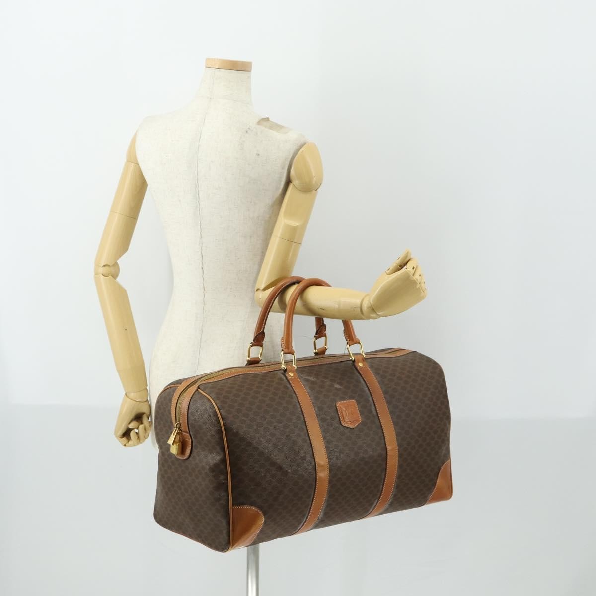 Celine Vintage Macadam Boston bag Canvas and Leather, BROWN, CANVAS, Travel bag