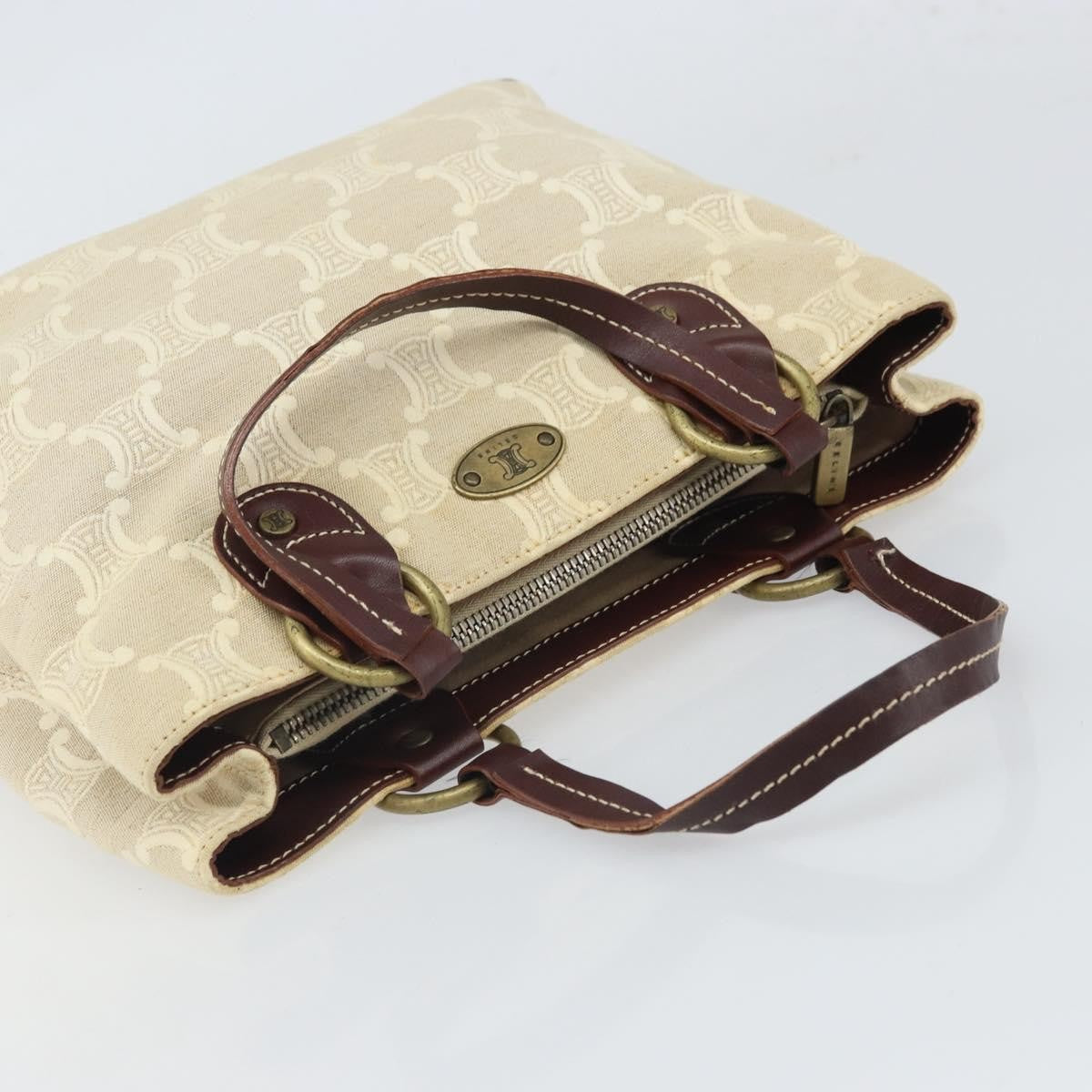 Celine Vintage Macadam Handbag Canvas and Leather, BEIGE, CANVAS, Handbag