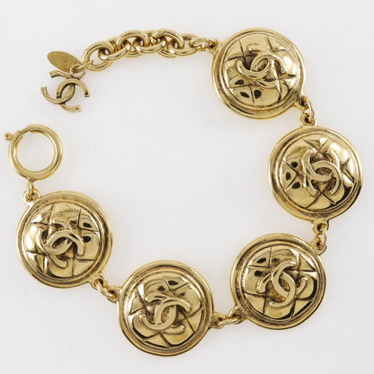 Chanel Vintage CC Quilted Medallion Bracelet Metal, GOLD, GOLD_PLATED, Bracelet