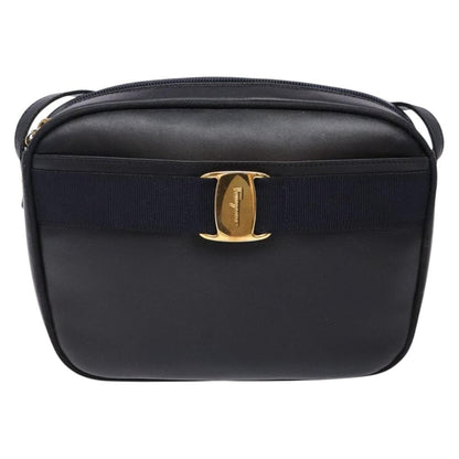 Salvatore Ferragamo Vala Shoulder Bag Leather, BLACK, LEATHER, Shoulder bag