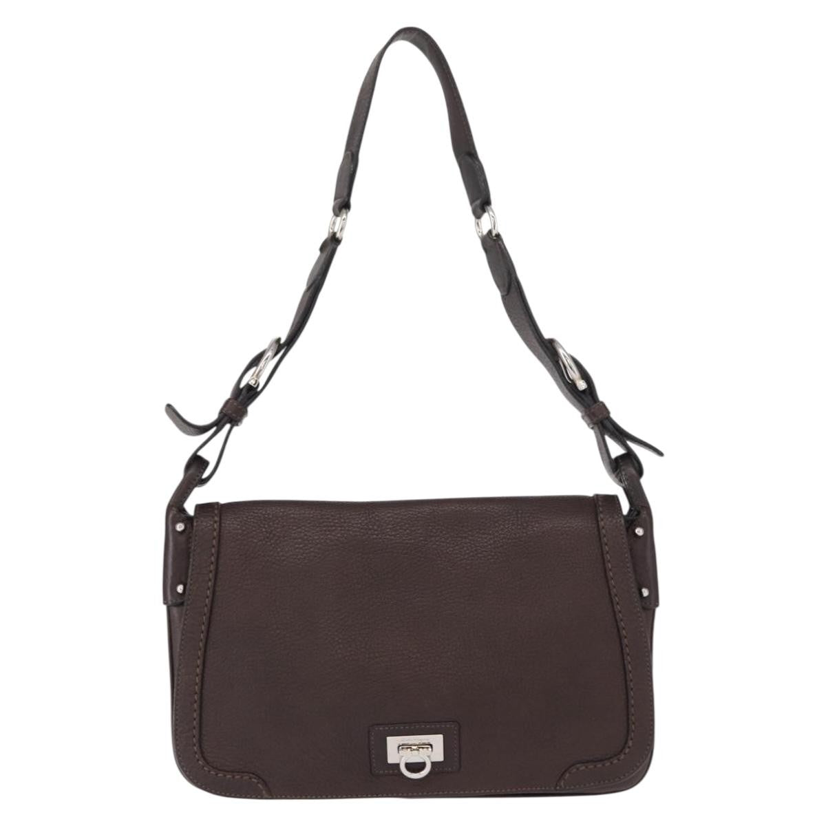 Salvatore Ferragamo Gancini Shoulder Bag Leather, BROWN, LEATHER, Shoulder bag