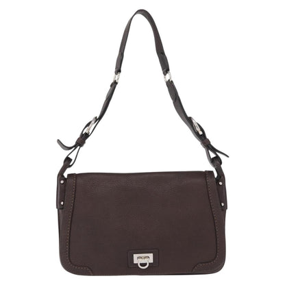 Salvatore Ferragamo Gancini Shoulder Bag Leather, BROWN, LEATHER, Shoulder bag