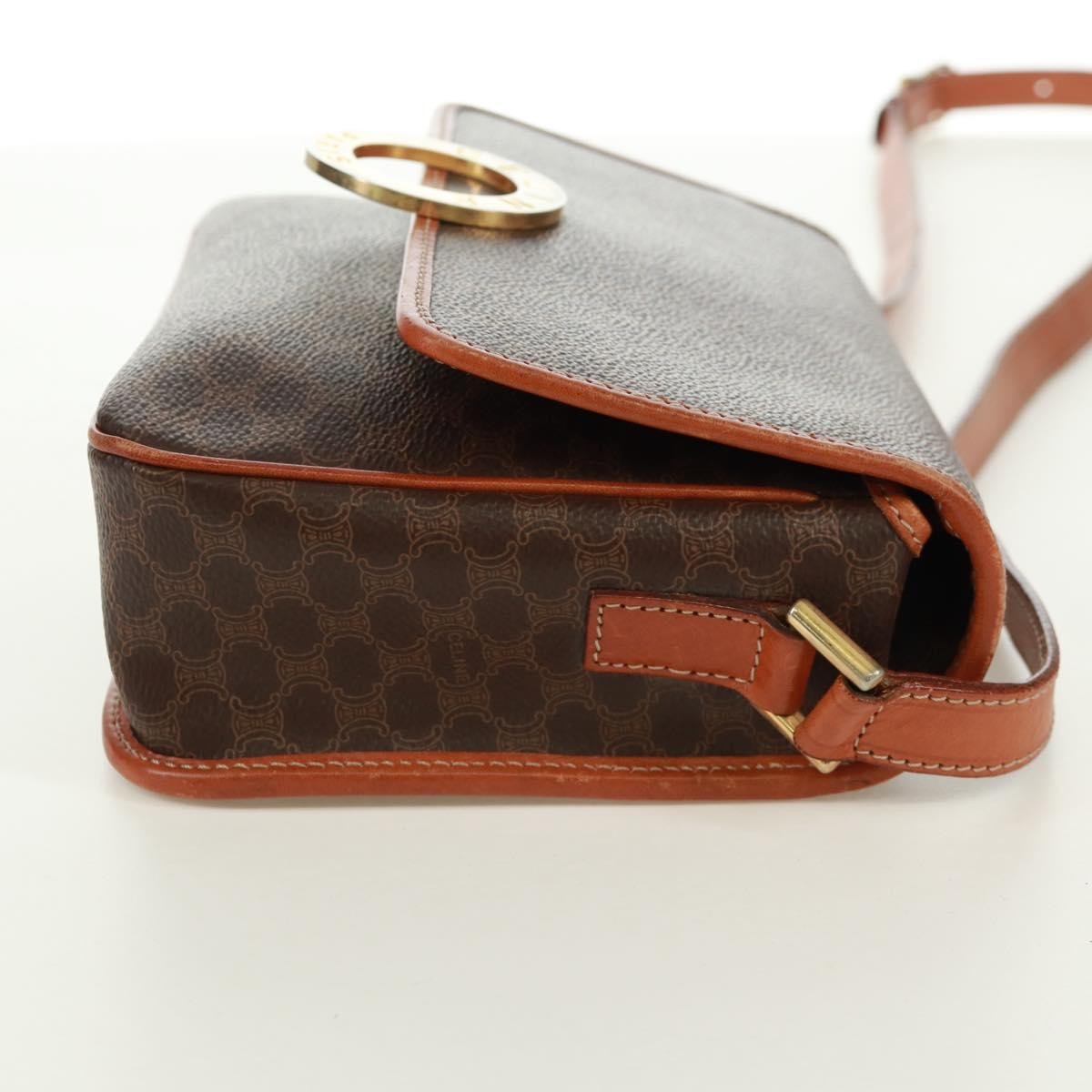 Celine Vintage Macadam Circle Logo Shoulder Bag Canvas and Leather, BROWN, CANVAS, Shoulder bag