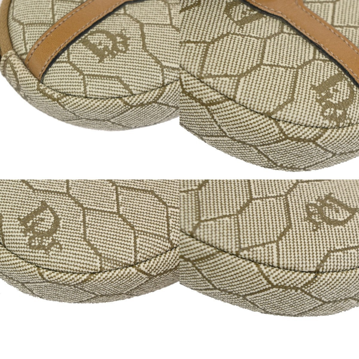 Christian Dior Honeycomb Zip Coin Purse Canvas and Leather, Beige, Canvas, Wallet
