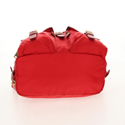 Prada Vela Double Front Pocket Backpack Tessuto with Saffiano Leather, Red, Nylon, Backpack