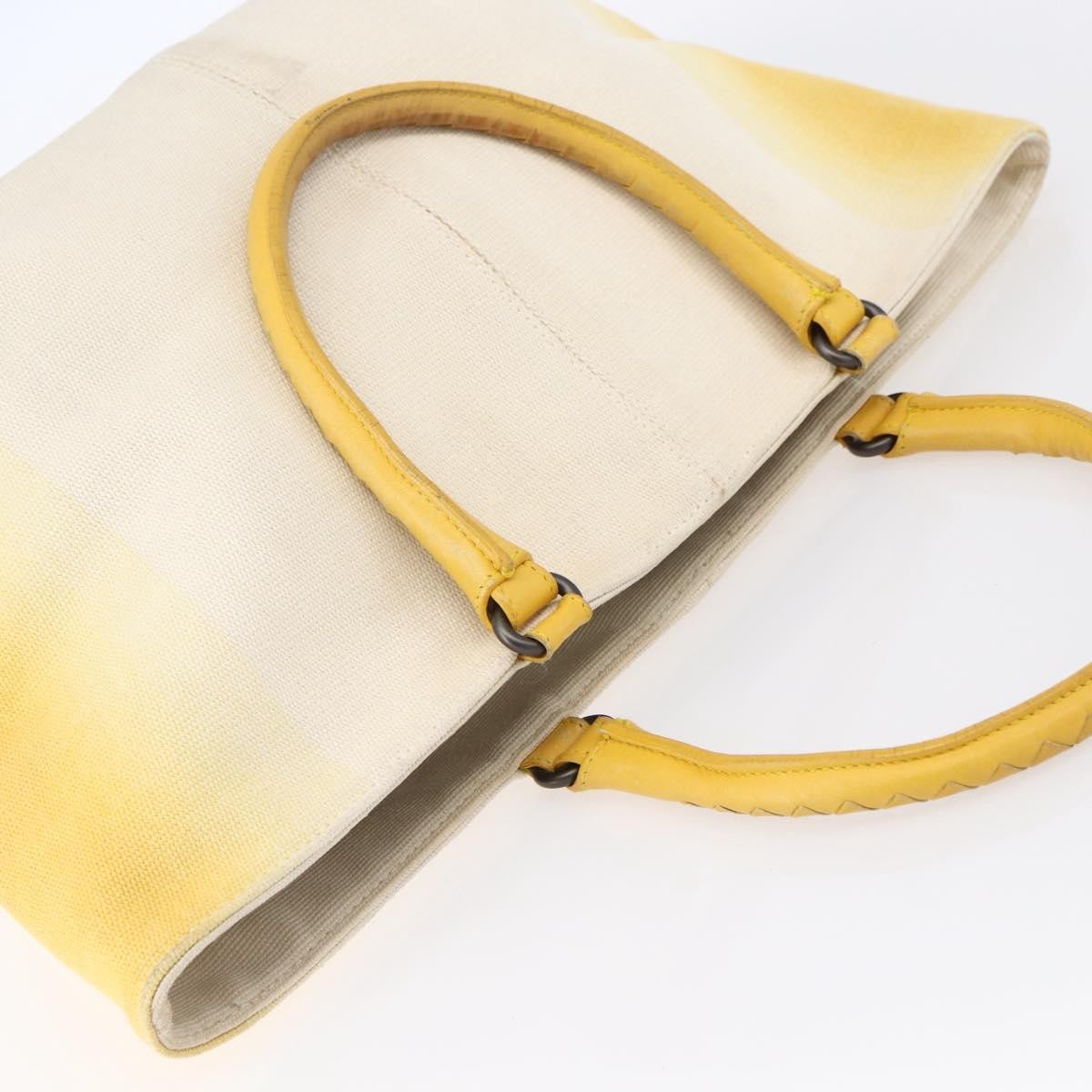 Bottega Veneta Braided Handle Open Tote Bag Canvas with Leather, YELLOW, CANVAS, Tote bag