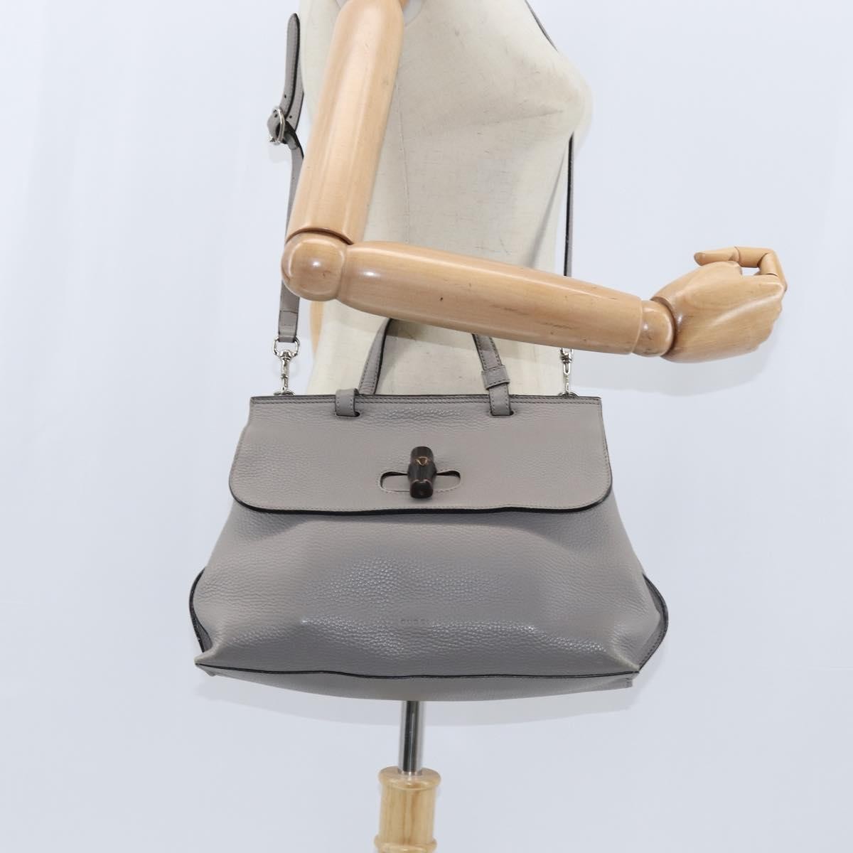 Gucci Bamboo Daily Top Handle Bag Leather, GRAY, LEATHER, Handbag