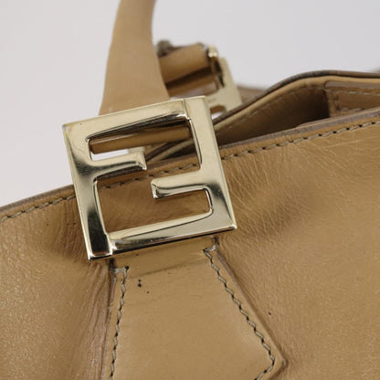 Fendi Twins Tote Leather, BEIGE, LEATHER, Tote bag