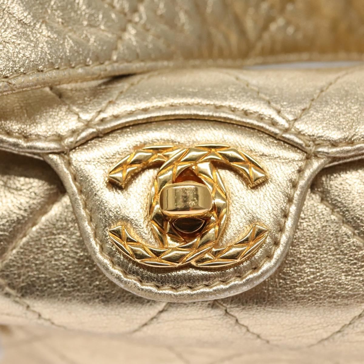 Chanel Vintage CC Fold Over Shoulder Bag Quilted Lambskin, GOLD, LEATHER, Shoulder bag