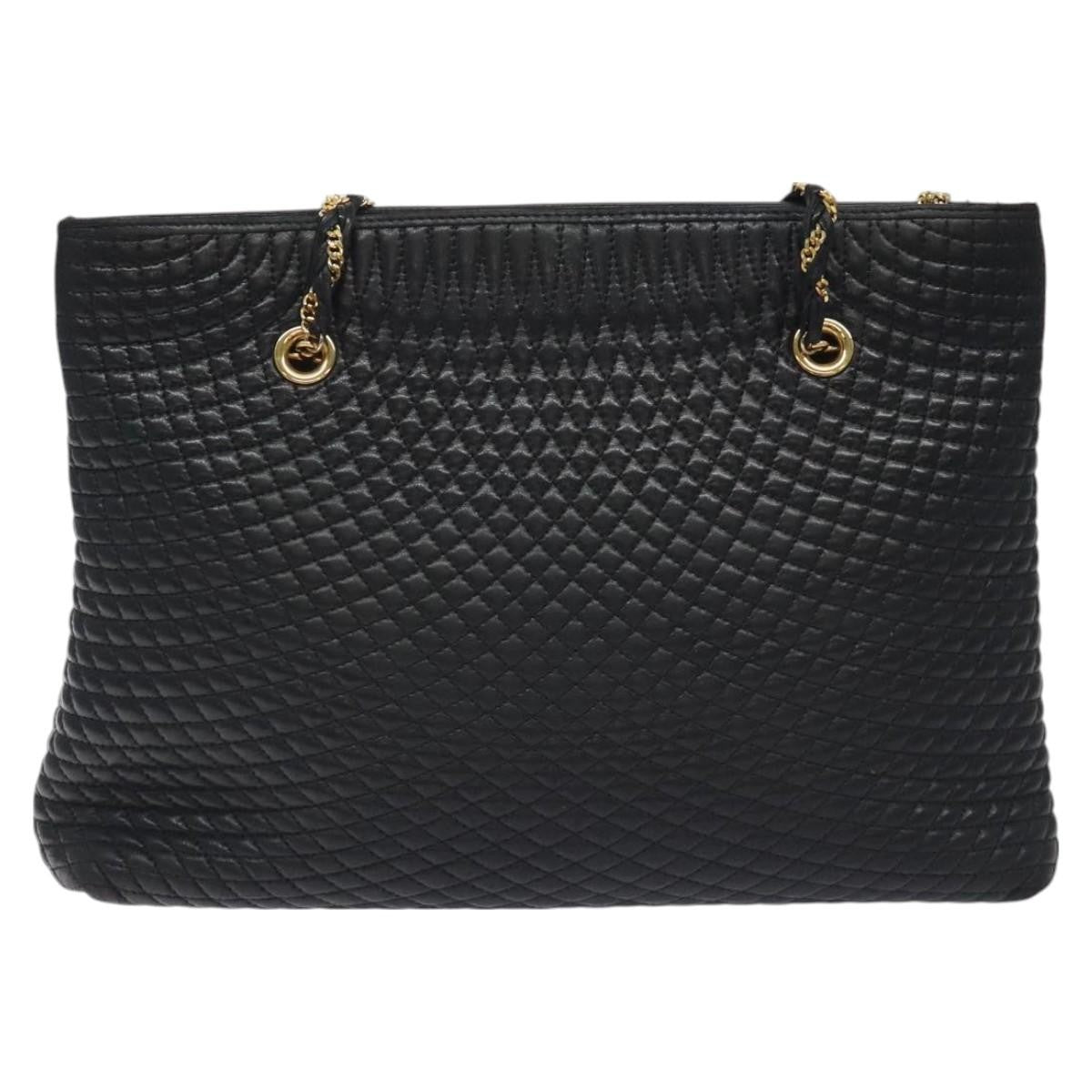 Bally Vintage Chain Shoulder Bag Quilted Leather, BLACK, LEATHER, Shoulder bag