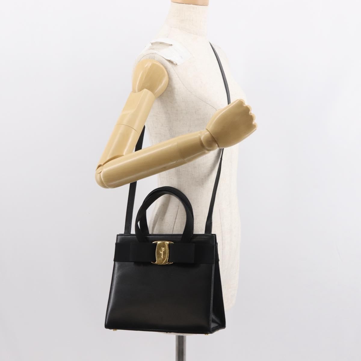 Salvatore Ferragamo Convertible Vara Bow Tote Leather, BLACK, LEATHER, Handbag