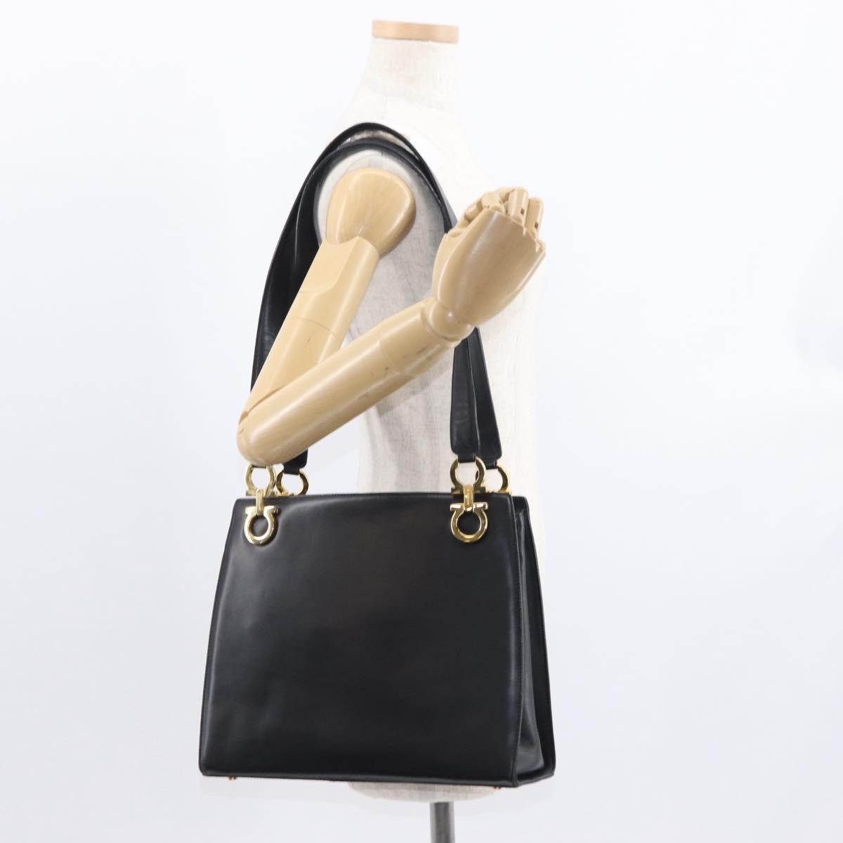 Salvatore Ferragamo Gancini Shoulder Bag Leather, BLACK, LEATHER, Shoulder bag
