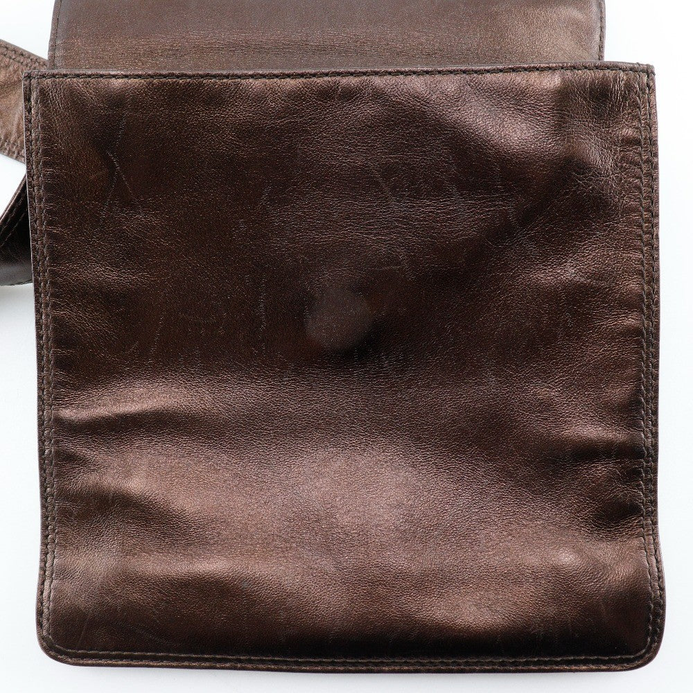 Chanel Vintage Flat Crossbody Bag Leather, BROWN, LEATHER, Crossbody bag