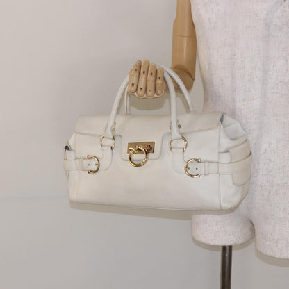 Salvatore Ferragamo Gancini top handle Leather, WHITE, LEATHER, Tote bag